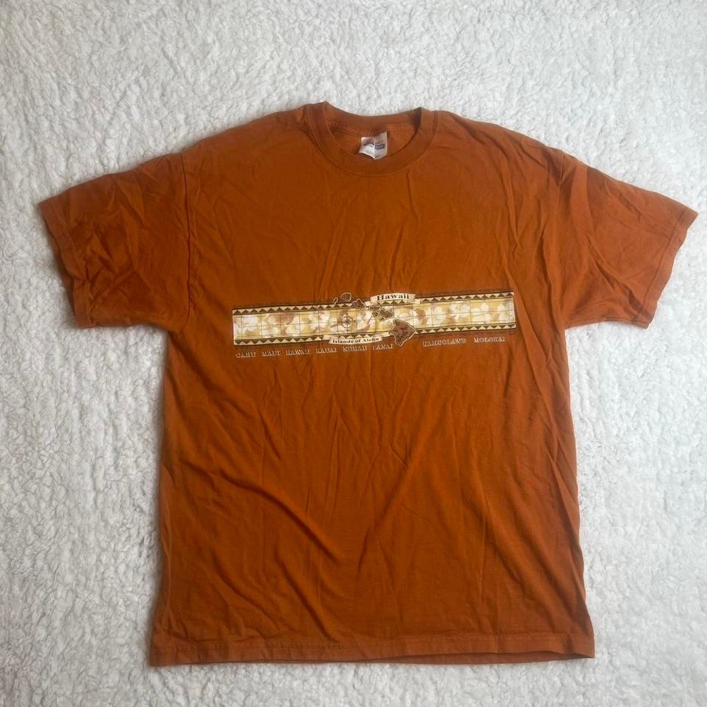 Vintage Hawaii surfer floral orange men's tshirt‎